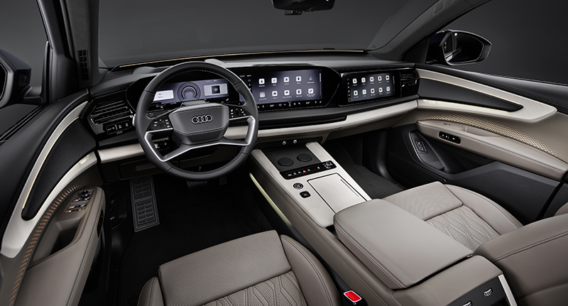 Audi Q9  le tableau de bord  avec l'écran panoramique MMI, au design incurvé et à technologie OLED